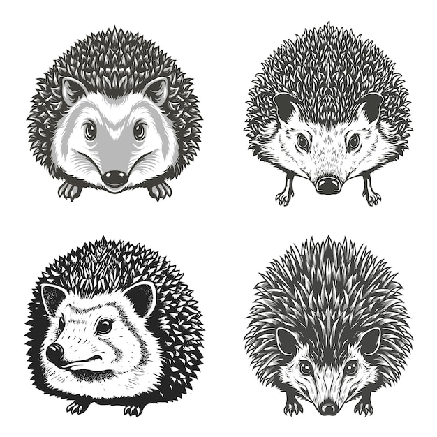 Vector hedgehogs cartoon animal head collection icons vector illustration