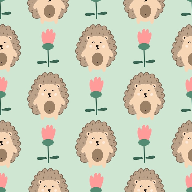 Hedgehogs cute seamless pattern