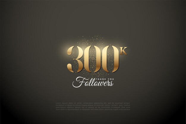Heel erg bedankt 300k volgers met illustratie van gouden cijfers en glitter.
