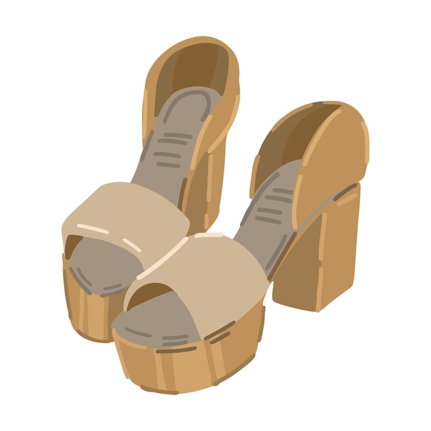 Vettore sandali con tacco cartoon clipart scarpe estive accessorio doodle isolato su bianco illustrazione vettoriale in stile moderno