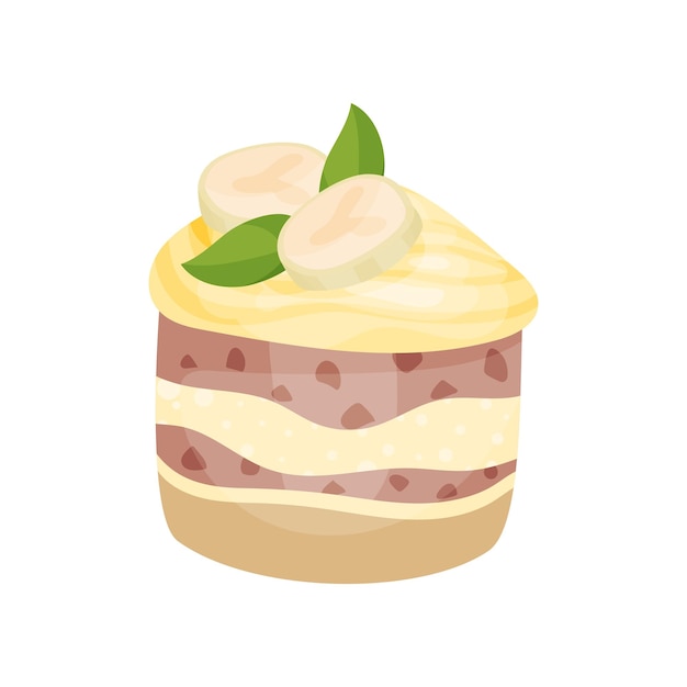 Heerlijk dessert met banaan en karamel banoffee taart cartoon vector illustratie op een witte background