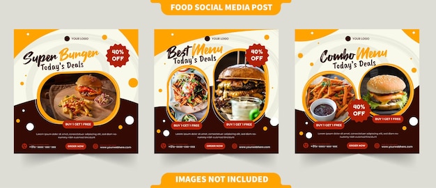 Vector heerlijk eten menu en restaurant bar promo voor instagram en social media post collectie met foto bewerkbare sjabloon