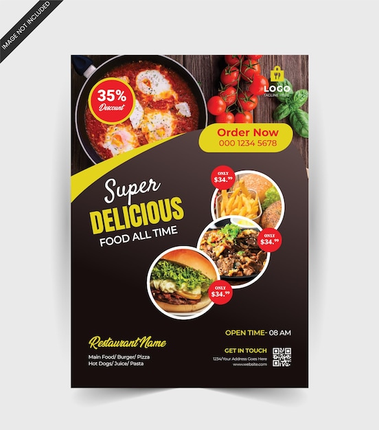 Heerlijk eten menu en restaurant flyer sjabloonontwerp