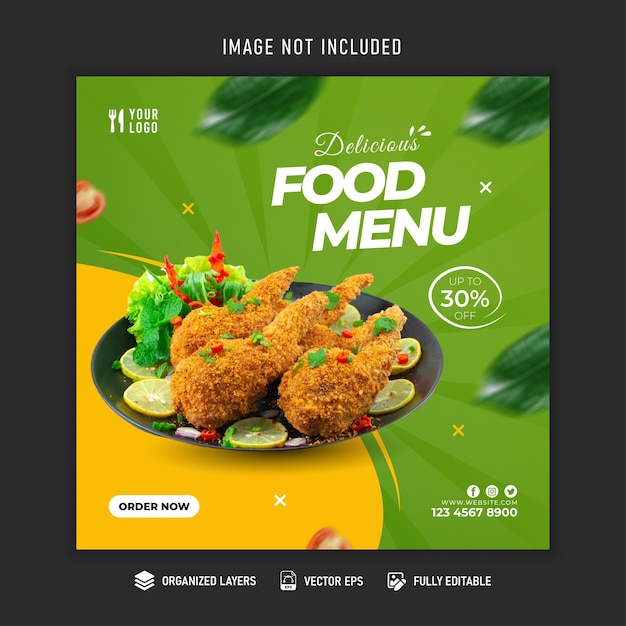 Heerlijk eten menu social media feed postsjabloon Premium Vector