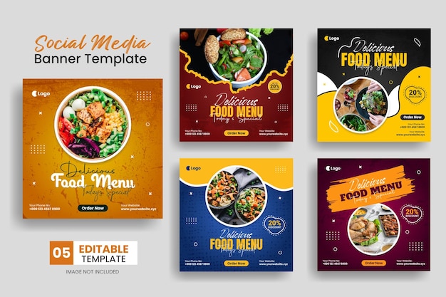 Heerlijk eten menu sociale media promotiebanner en Instagram banner postontwerp