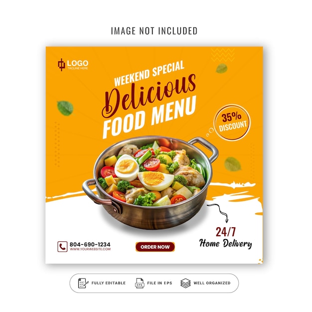 Heerlijk eten menu sociale media sjabloon voor spandoek