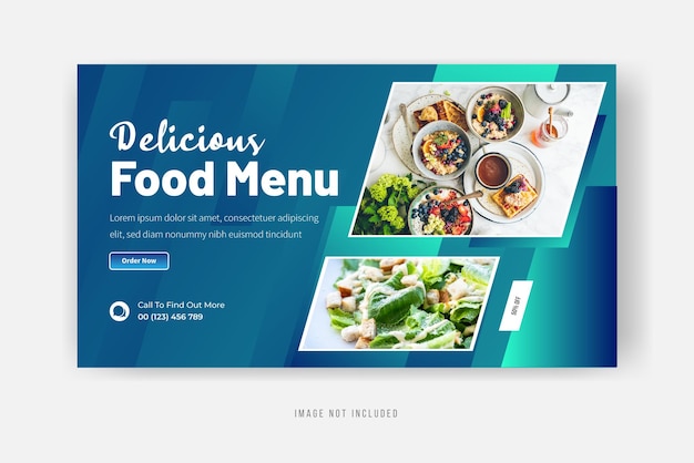 Heerlijk eten menu YouTube thumbnail banner ontwerp premium vector