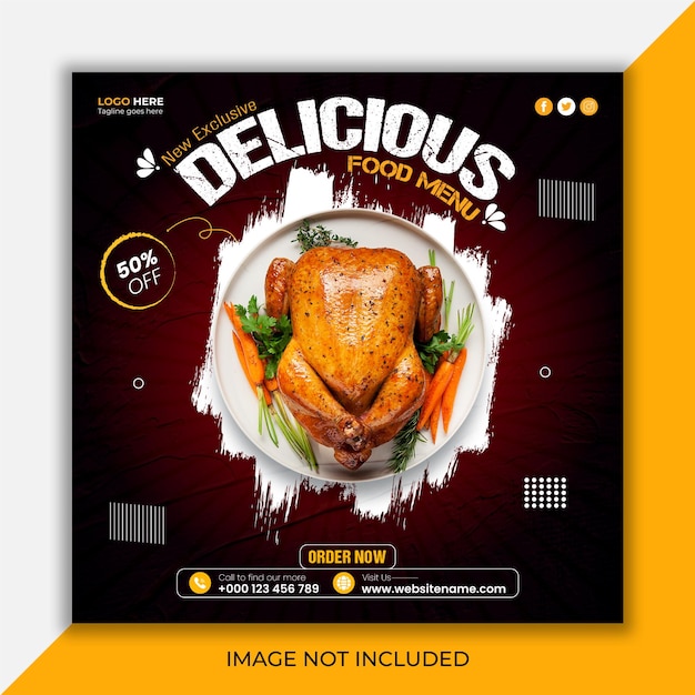 Vector heerlijk eten, sociale media-promotie en instagram-bannerpostontwerp
