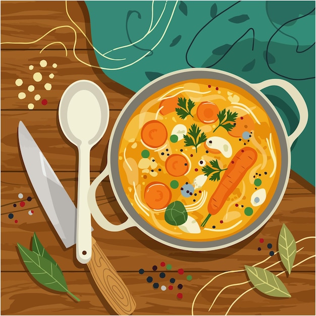 Heerlijk recept voor groentesoep in een pot met specerijen