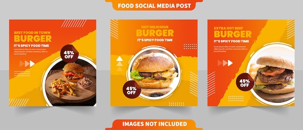 Heerlijk rundvleesburgermenu of restaurantpromotiemenu voor instagrampost op sociale media met bewerkbare fotosjabloon