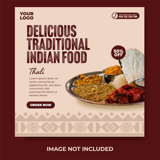 Heerlijk traditioneel Indiaas eten menu social media post ontwerpsjabloon