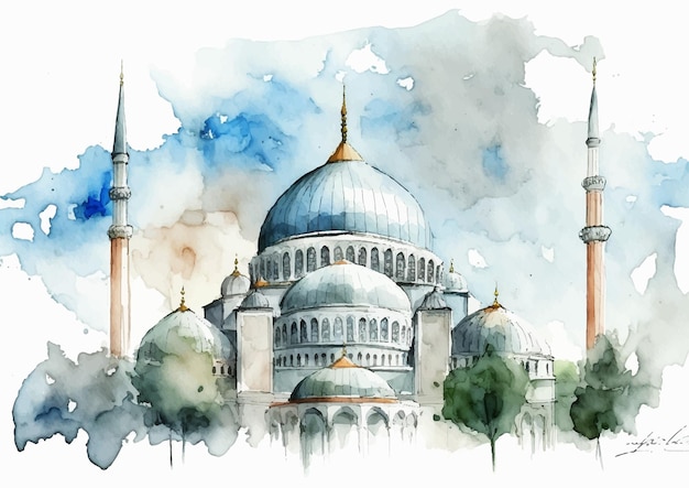 Heerlijke aquarel illustratie van Sultan Ahmed Moskee