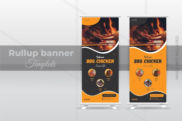 Heerlijke BBQ Chicken Restaurant en Food Menu Rollup Banner Template