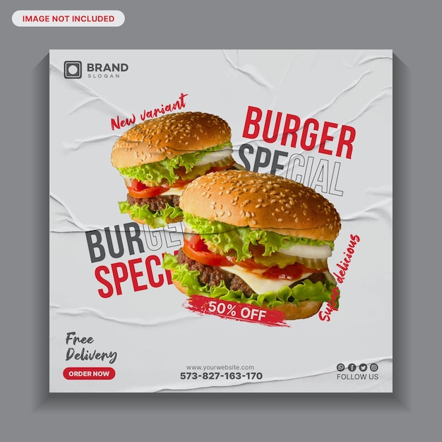 Heerlijke burger social media post, food social media post, food menu, food template