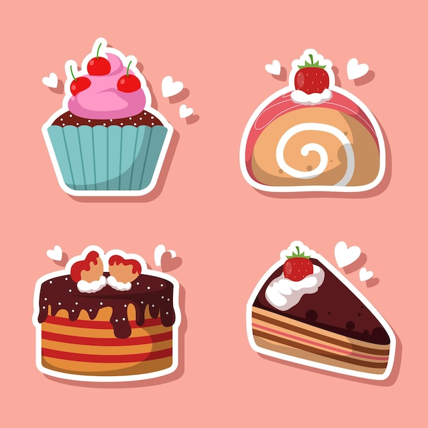 Vector heerlijke cake stickerset