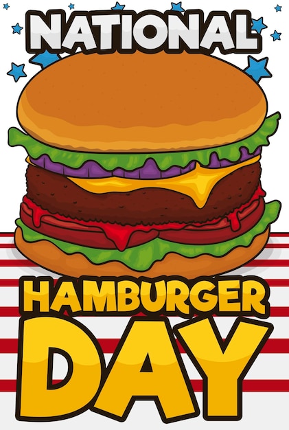 Heerlijke cheeseburger om National Hamburger Day te vieren met patriottisch Amerikaans design