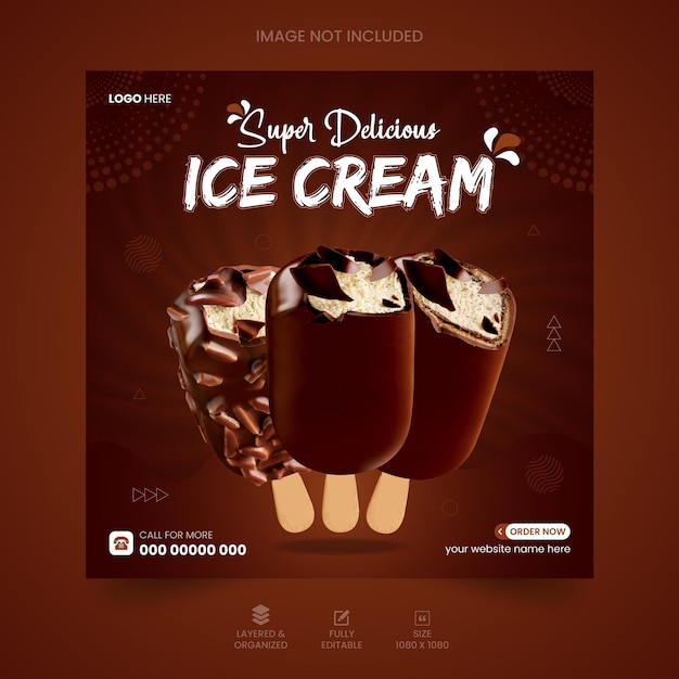 Vector heerlijke chocolade aardbei-ijs social media post ontwerpsjabloon