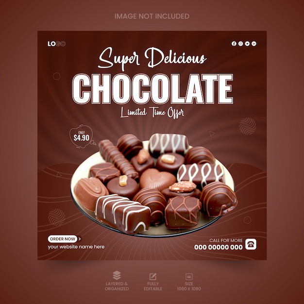 Vector heerlijke chocolade aardbei-ijs social media post ontwerpsjabloon