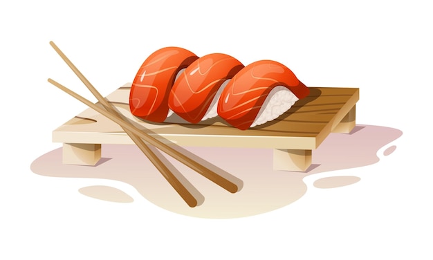 Heerlijke en geurige sushi met zalm op een houten standaard