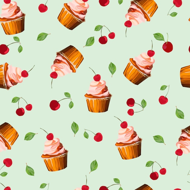 Vector heerlijke en schattige cupcakes naadloos patroon