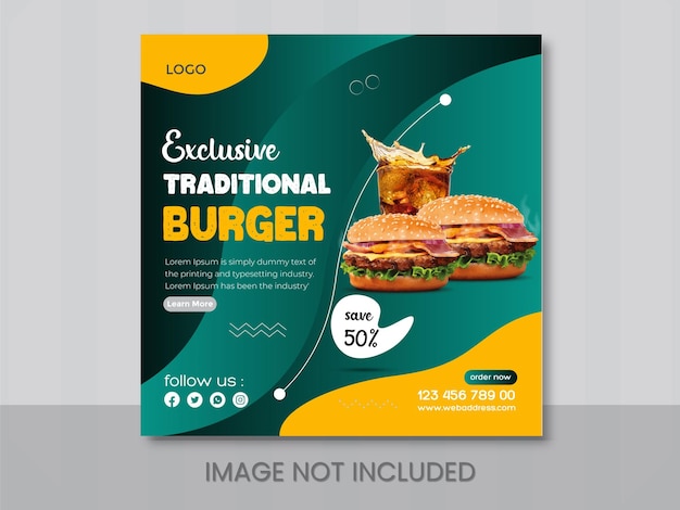 Heerlijke Fast Food Korting Traditionele Burger Menu Creatief Gradiënt En Vorm Social Media Design