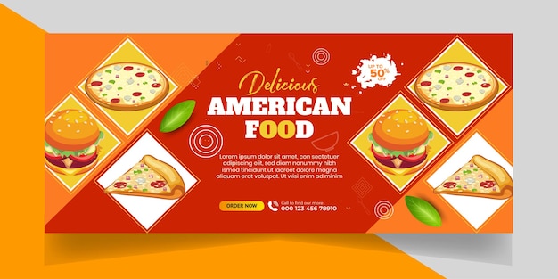 Vector heerlijke fast food pizza banner met social media cover post restaurant korting eten banner