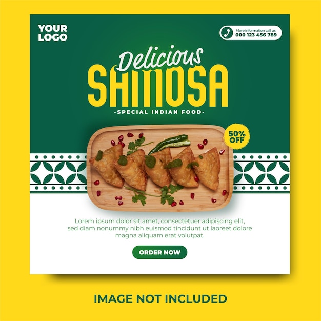 Heerlijke gefrituurde snack samosa Indiaas eten menu social media post ontwerpsjabloon