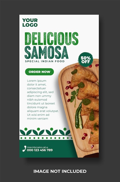 Heerlijke gefrituurde snack samosa Indiaas eten menu social media verhalen ontwerpsjabloon