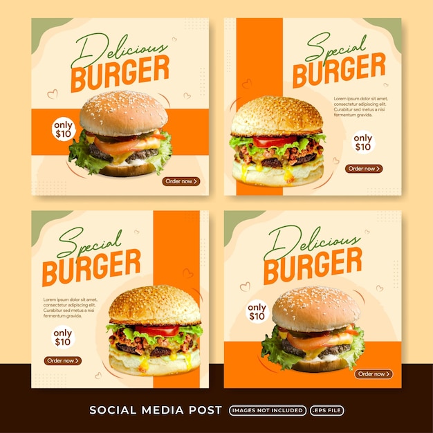 Heerlijke hamburger en eten menu sociale media postsjabloon