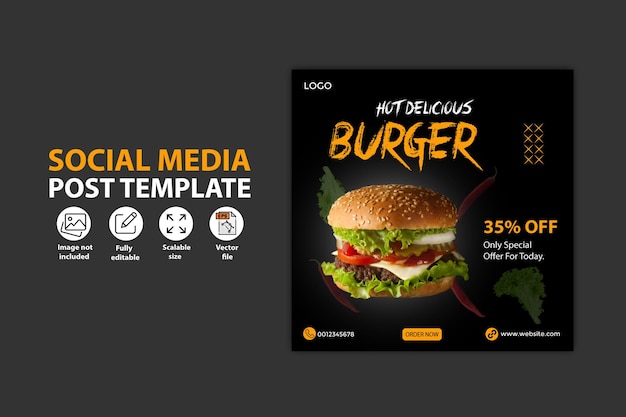 Heerlijke hamburger sociale media post ontwerpsjabloon vectorbestand