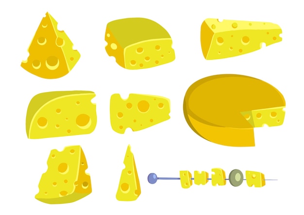 Vector heerlijke kaas set platte vectorillustratie