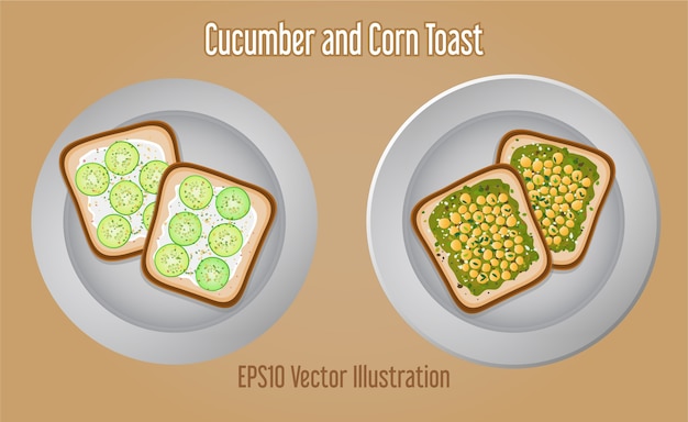 Vector heerlijke komkommer avocado maïs sandwich toast