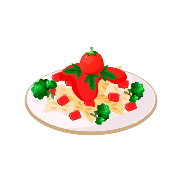 Heerlijke Pasta Met Tomaten. Vectorillustratie Smakelijke gerechten collectie