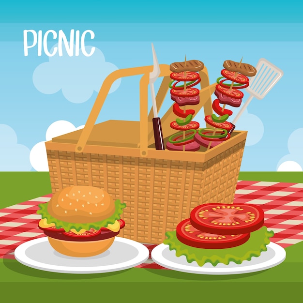 Heerlijke picknick scne iconen