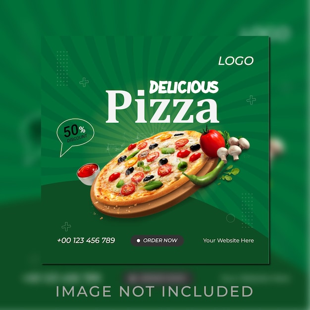 Heerlijke pizza en eten menu social media bannersjabloon