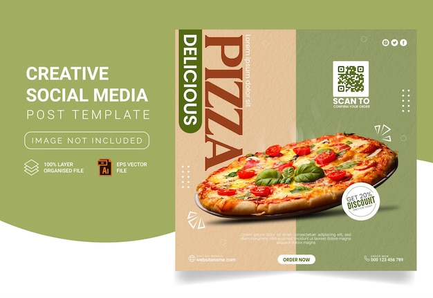 Vector heerlijke pizza eten menu en restaurant sociale media instagram square post template banner