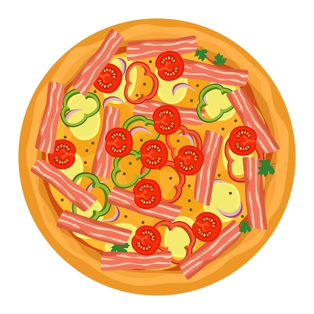 Vector heerlijke pizza icoon met groenten worst en mozzarella vectorillustratie geïsoleerd op wit