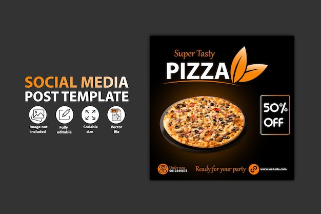 Heerlijke pizza sociale media promotie en banner post ontwerp sjabloon vector bestand