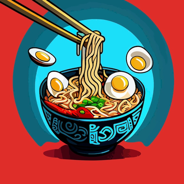 Heerlijke ramen-noedels met de illustratie van de eikrabbel