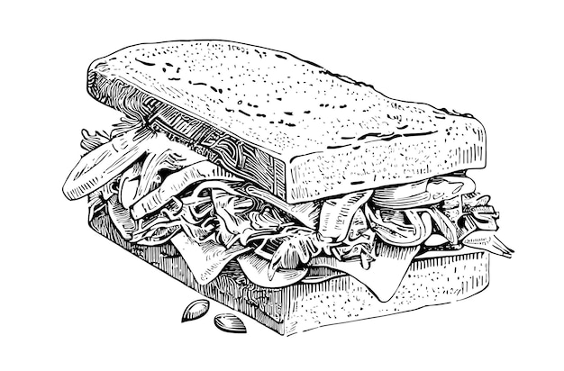 Heerlijke sandwich handgetekende gravure stijl schets Restaurant bedrijfsconcept Vector