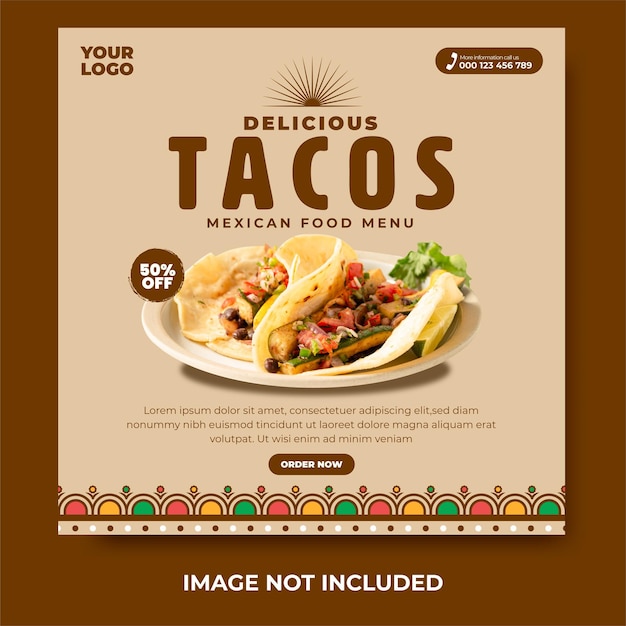 Heerlijke taco Mexicaans eten menu social media post ontwerpsjabloon