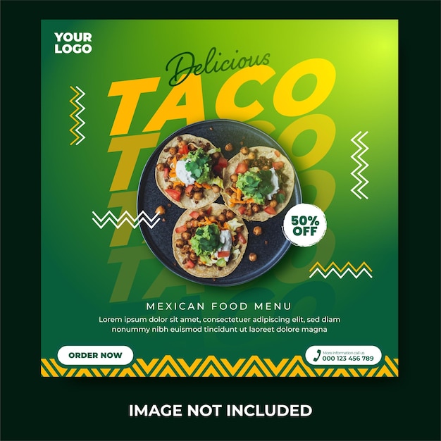 Heerlijke taco Mexicaans eten menu social media post ontwerpsjabloon