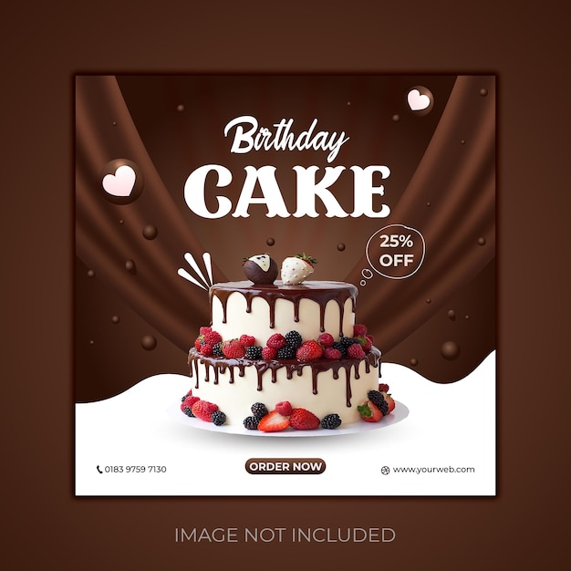 Heerlijke verjaardagstaart vierkante instagram poster en social media post-bannersjabloon voor ad