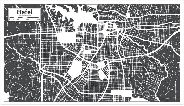 Hefei China City Map in Retro Style Outline Map