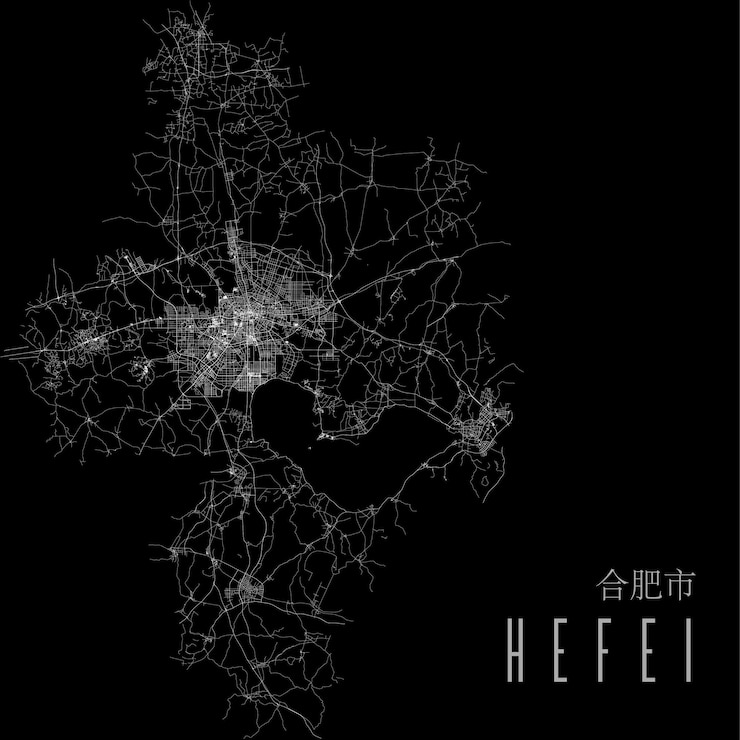 Vector hefei city province vector map poster china municipality square linear road map