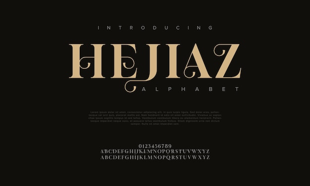 Heijaz premium lusso elegante alfabeto lettere e numeri tipografia da matrimonio font serif classico