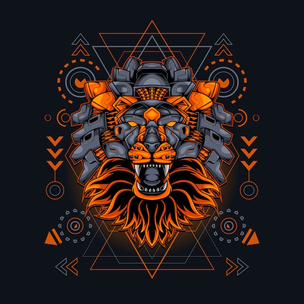 Heilige Geometrie Lion Robotic Head Illustration