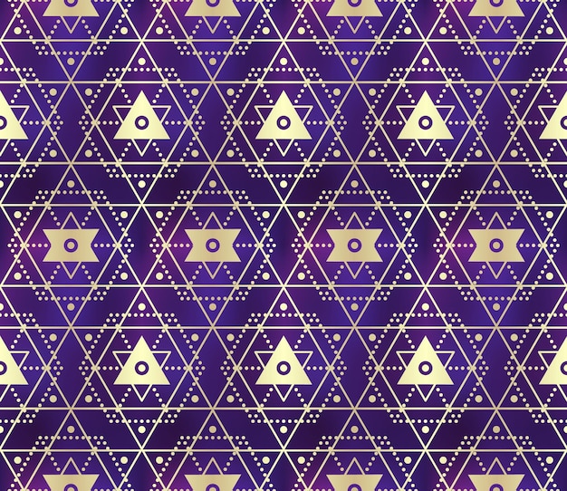 Heilige geometrie paars gouden naadloze patroon