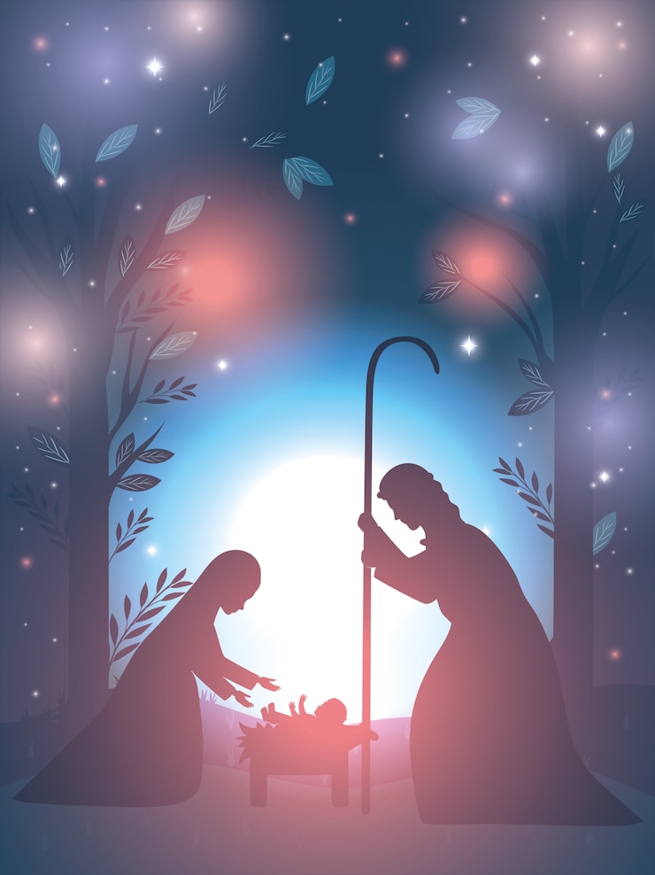 Vector heilige joseph en mary virgin in geboorte van christusscène