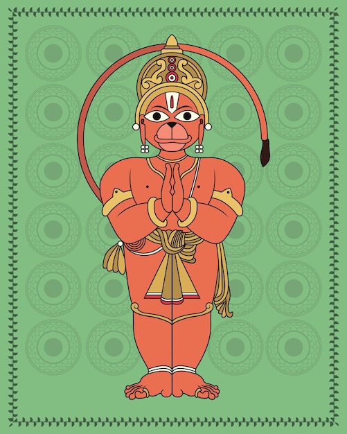 Vector heilige kalighat hanuman een majestueuze afbeelding van de toegewijde aapgod kalighat schilderij